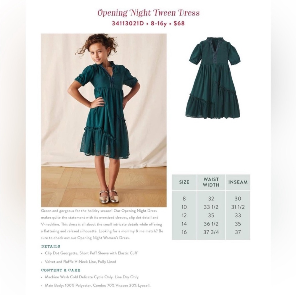 Green Opening Night Tween Dress NWOT